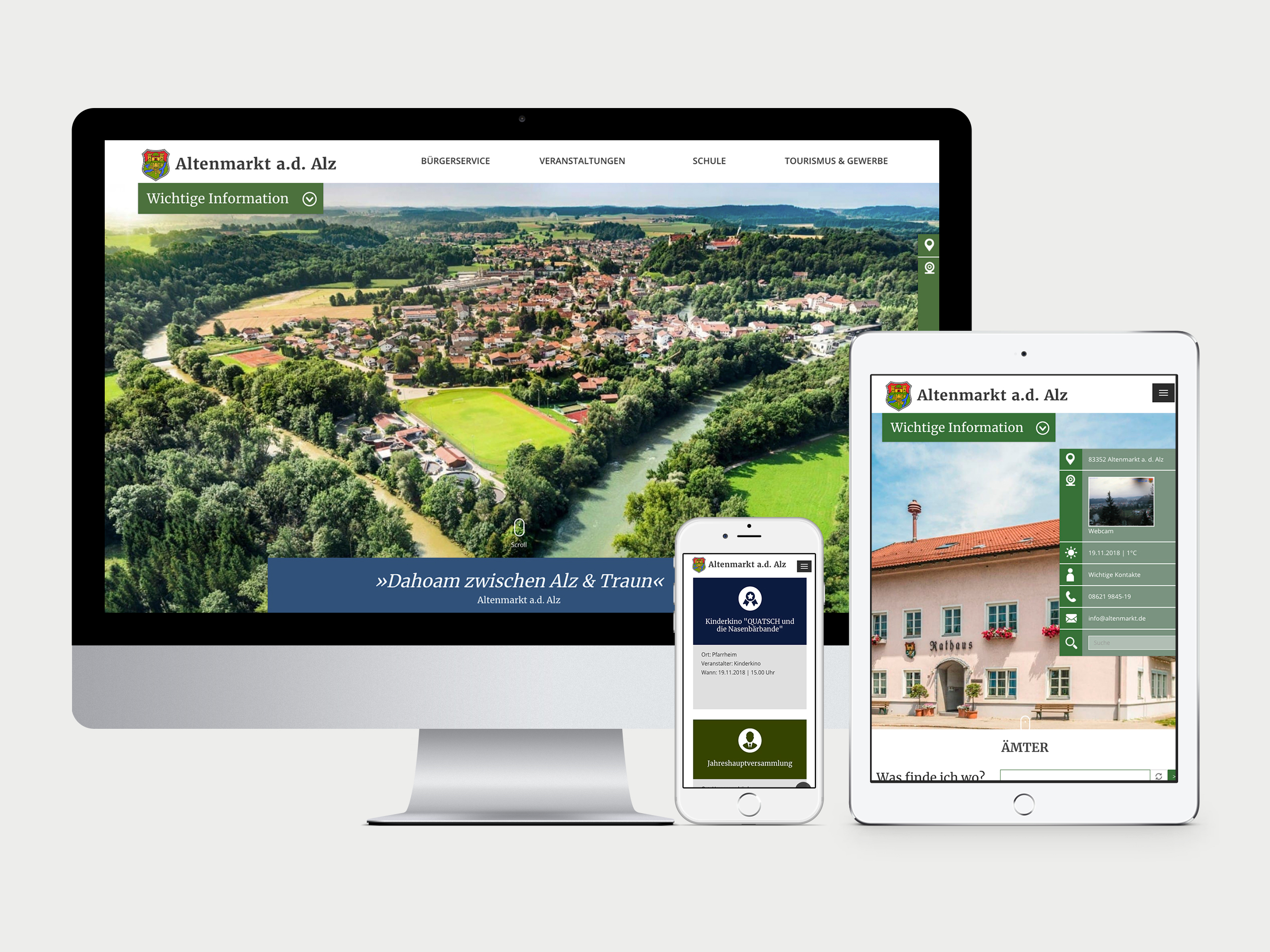 Ansicht der Website auf Desktop, Tablet und Phone