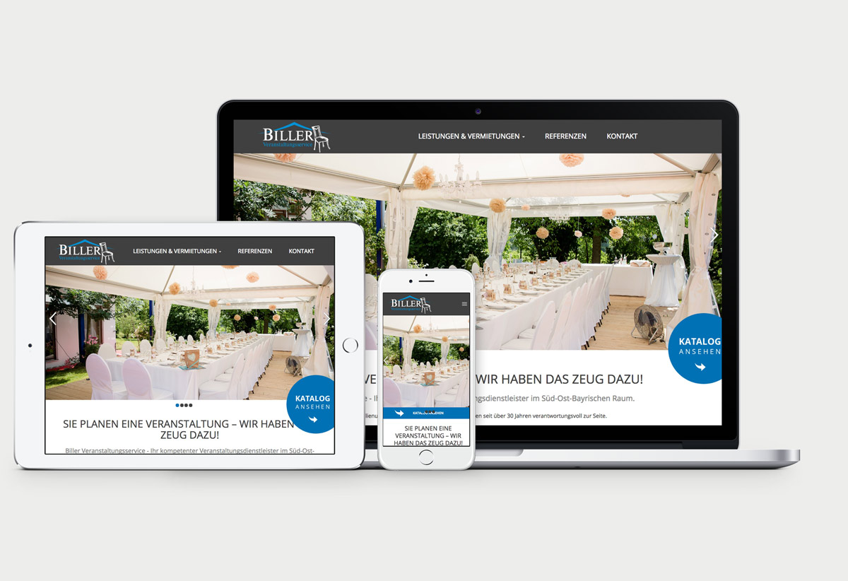 Startseite von Biller Veranstaltungsservice auf Macbook Pro, iPad und iPhone
