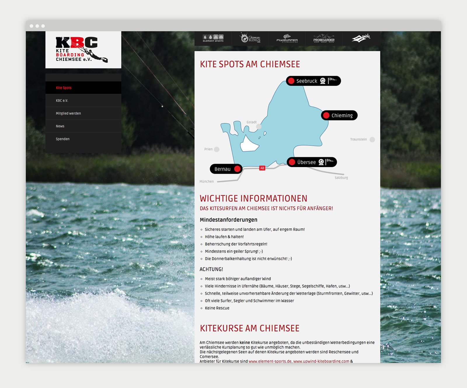 Kiteboarding Chiemsee e.V. Website Detailansicht