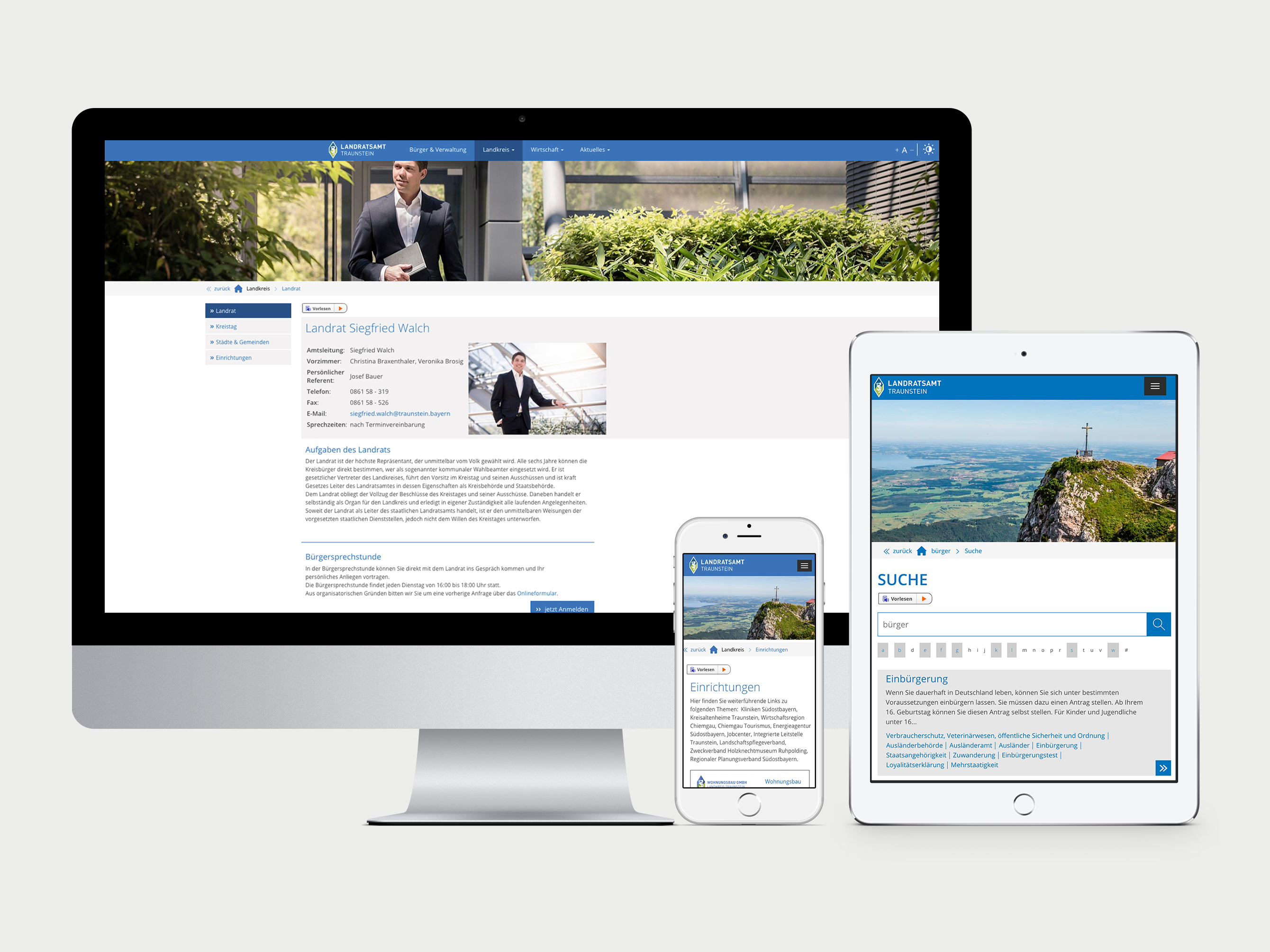 Ansicht der Website auf Desktop, Tablet und Phone