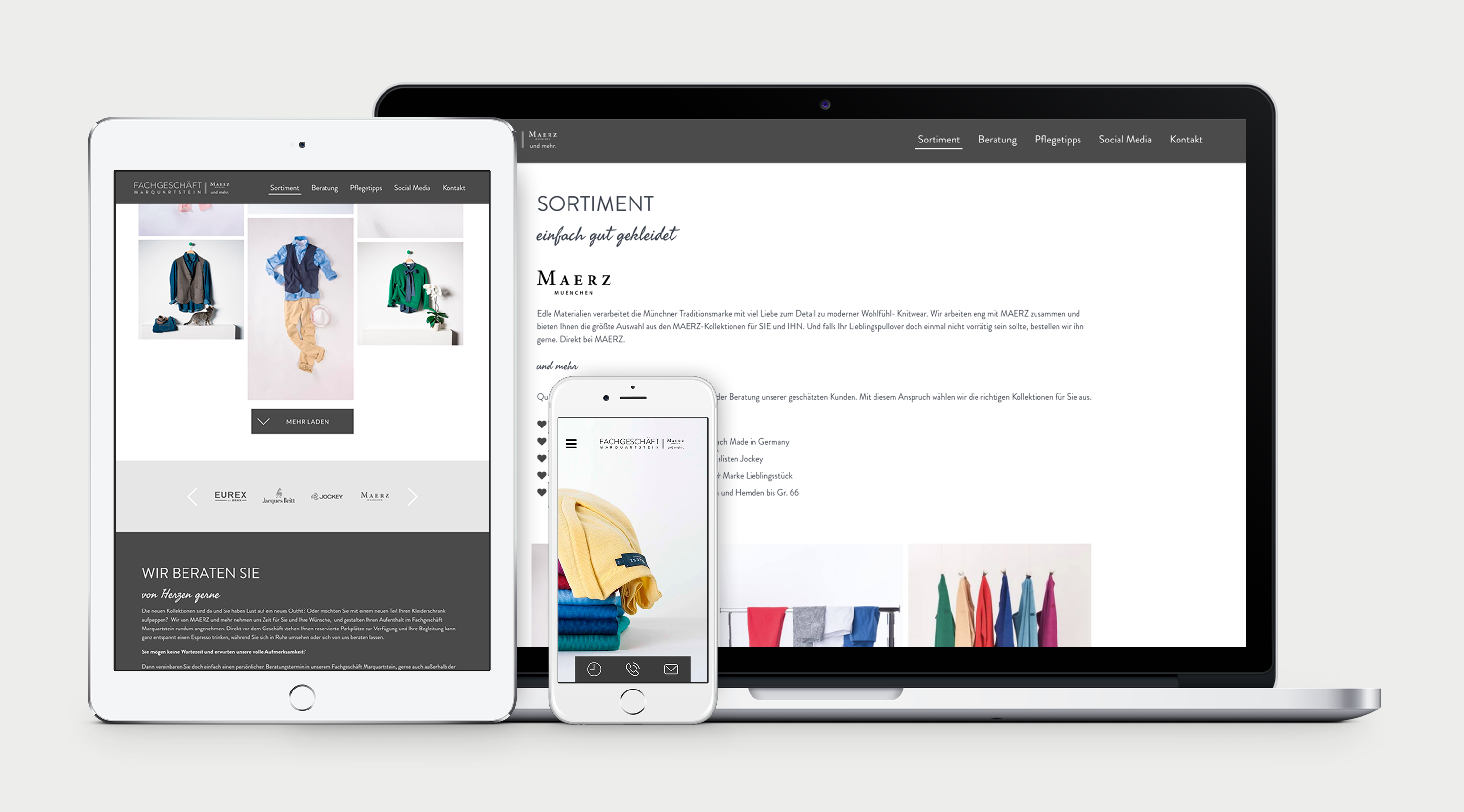Ansicht der Website auf Desktop, Tablet und Phone