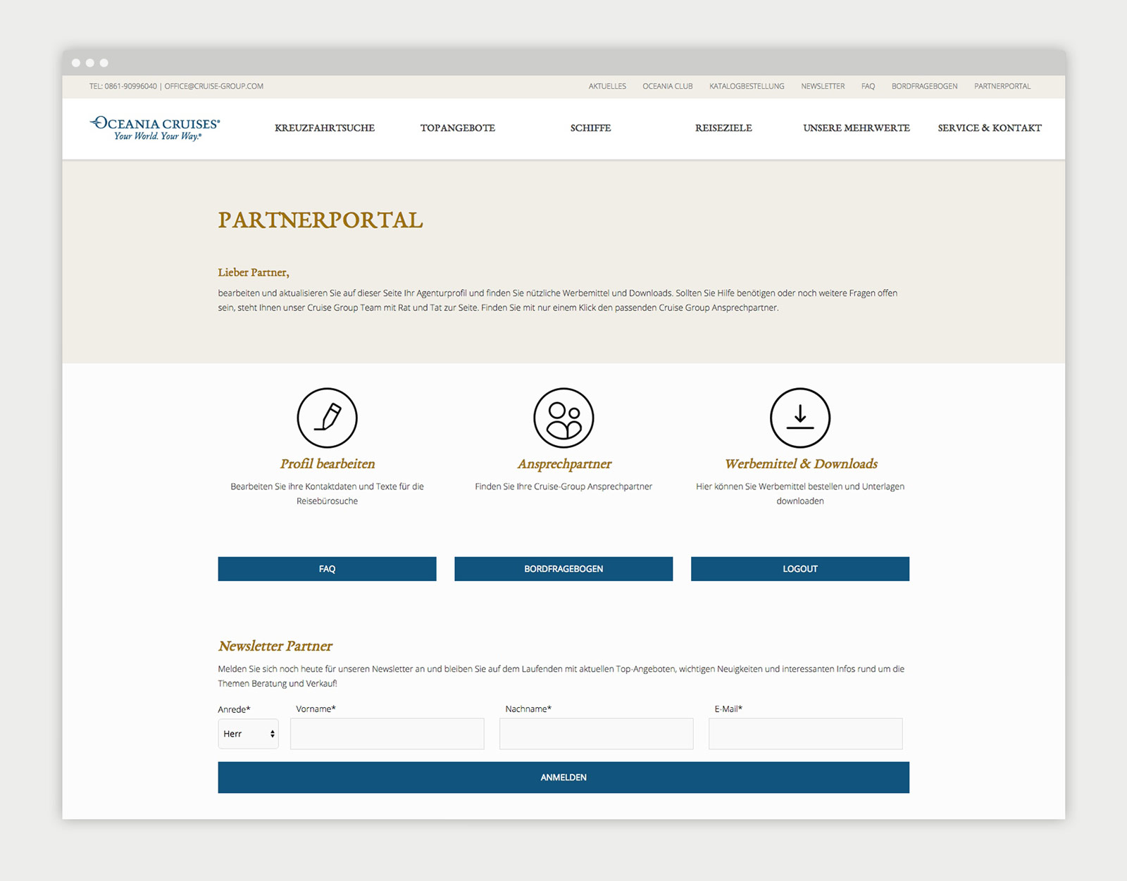 Oceania Cruises Kreuzfahrten Partnerportal