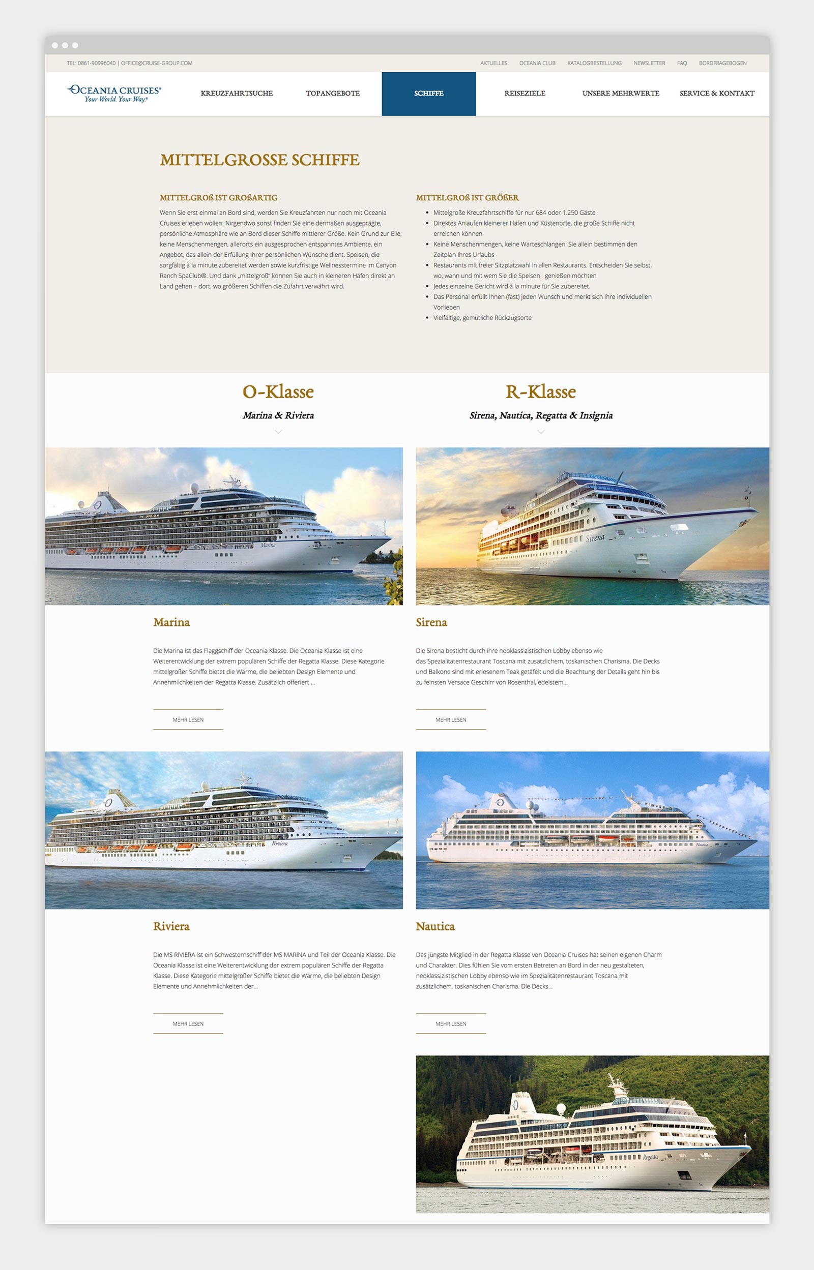 Oceania Cruises Kreuzfahrten Übersichtsseite Schiffe