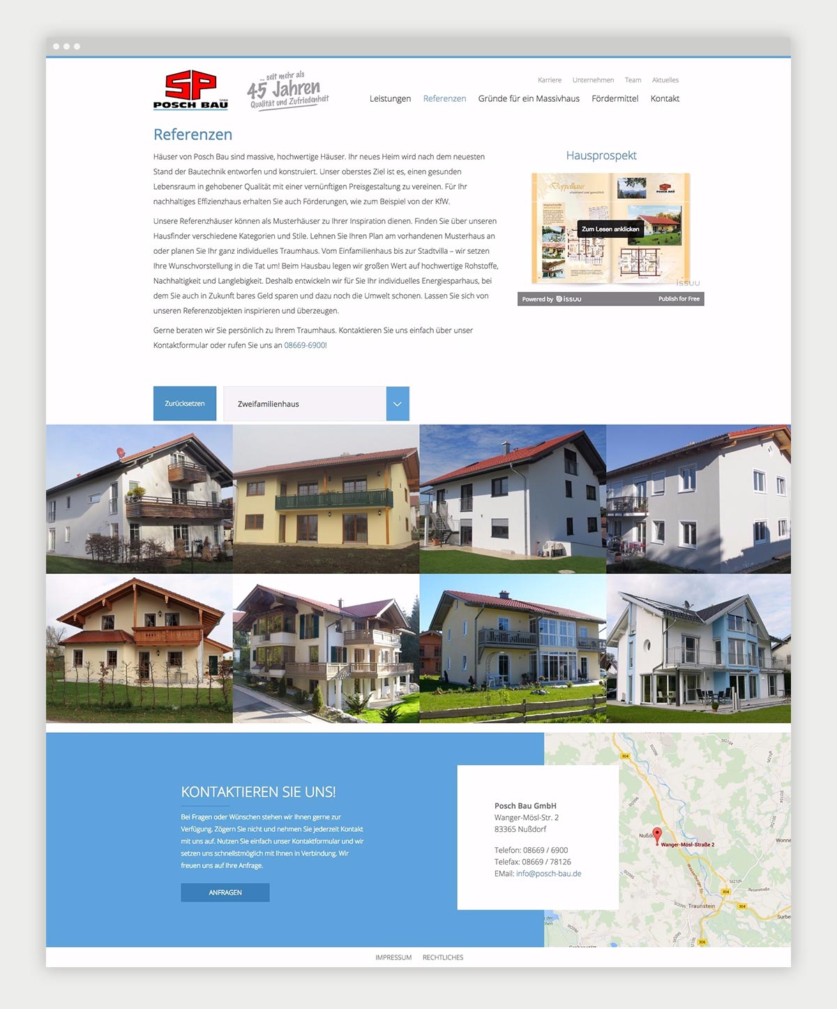 Posch Bau Website Contentseite von Posch Bau
