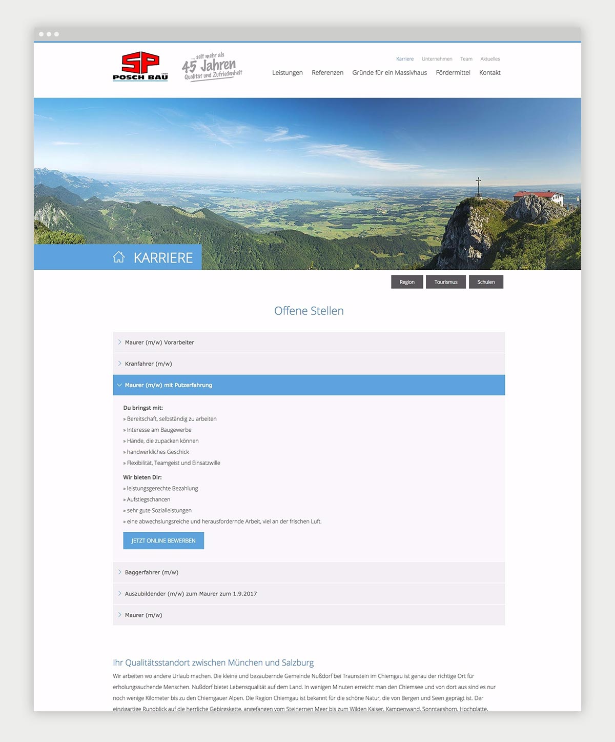 Posch Bau Website Contentseite von Posch Bau