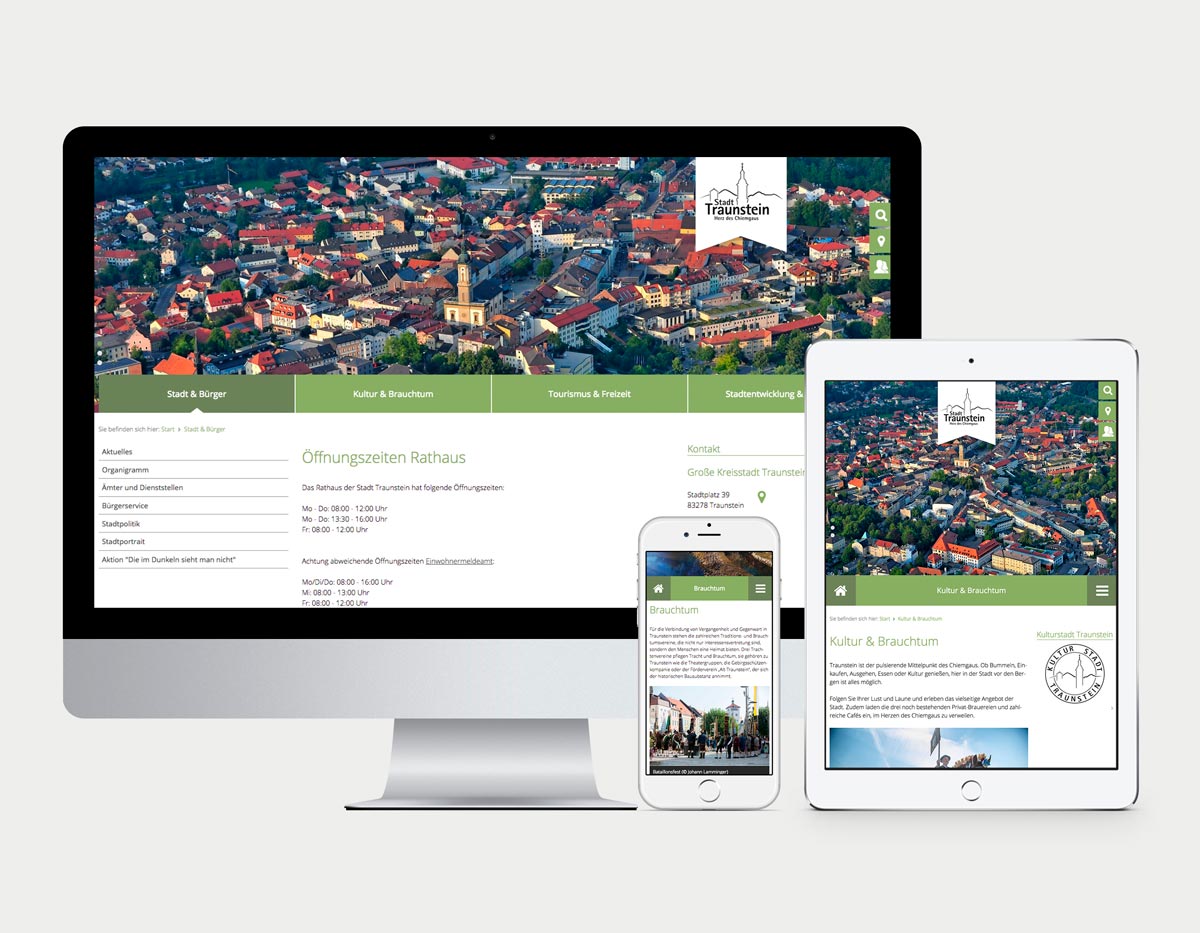 Ansicht der Website auf Desktop, Tablet und Phone
