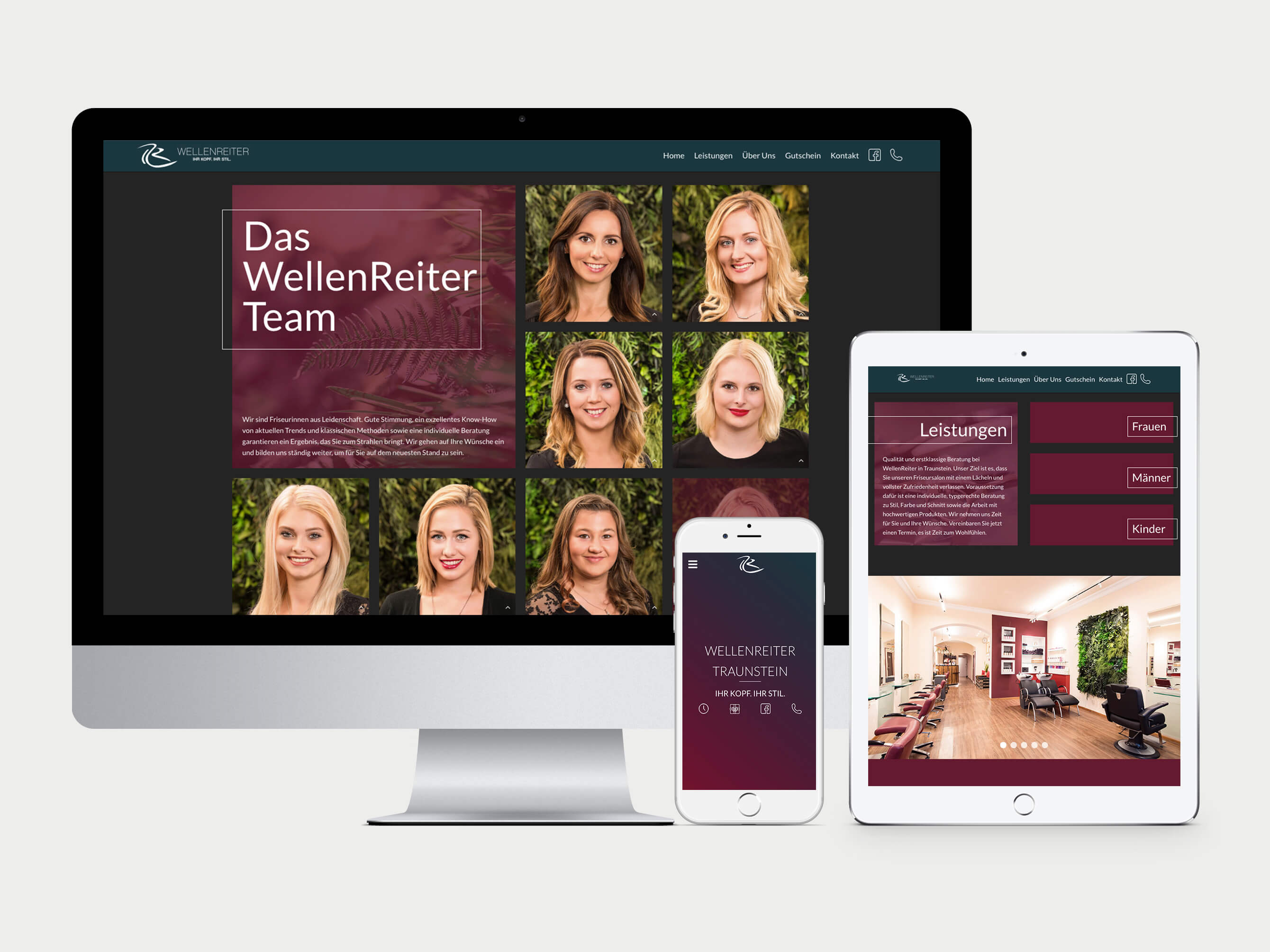 Ansicht der Website auf Desktop, Tablet und Phone Ansicht der Website auf Desktop, Tablet und Phone