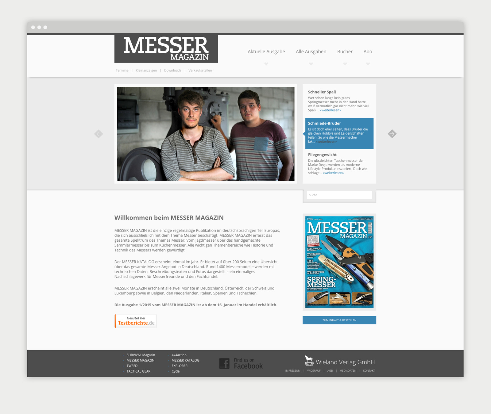 Wieland Verlag Website Magazin Übersichtsseite