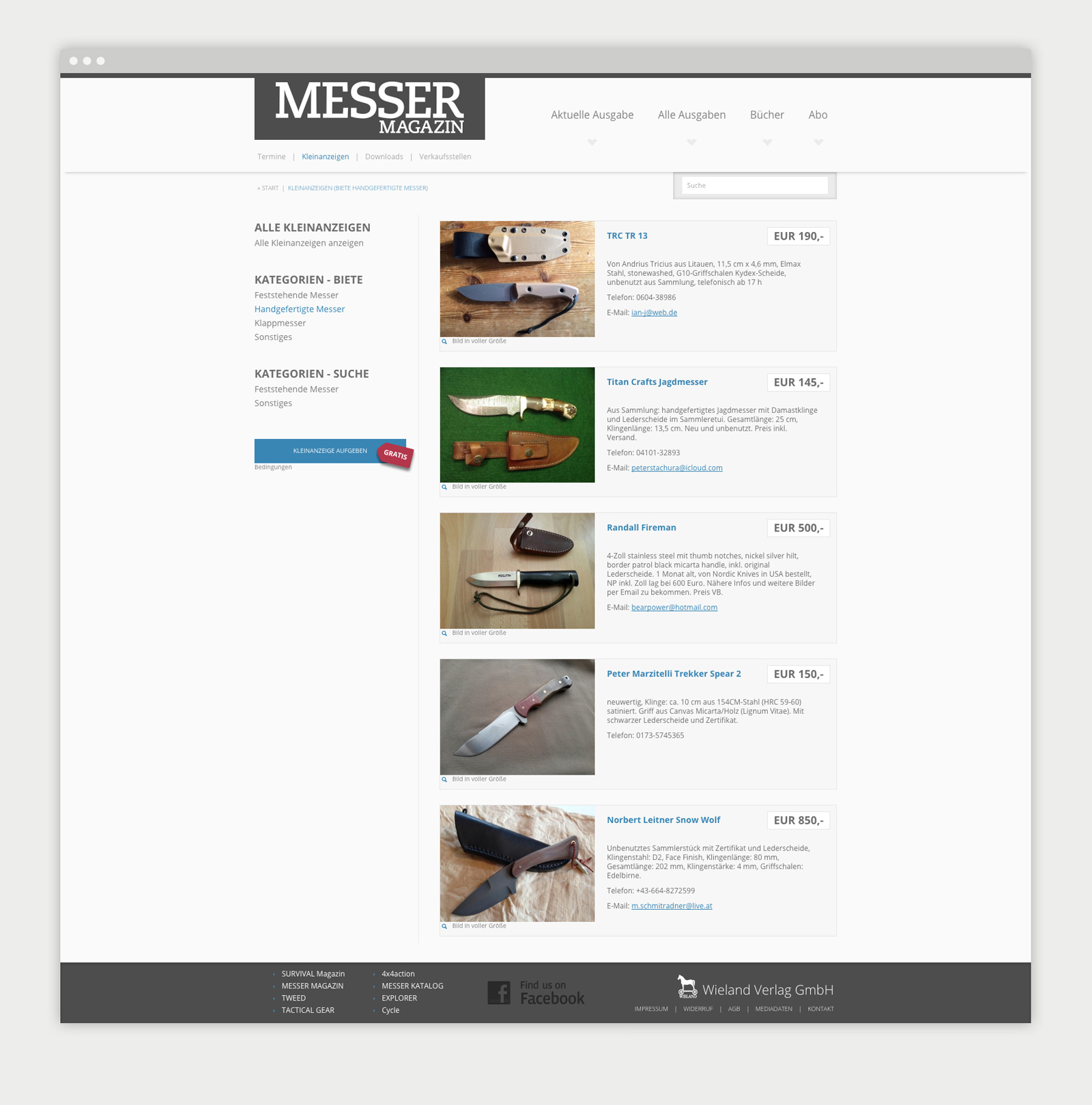 Wieland Verlag Website Kleinanzeigen