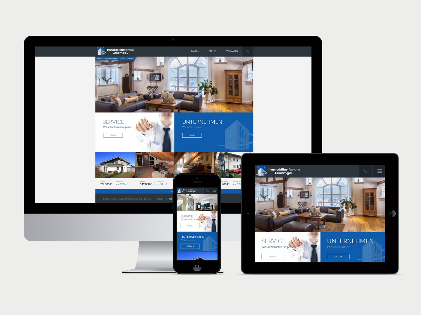 Immobilienforum Chiemgau Desktop, Tablet und iPhone Ansicht