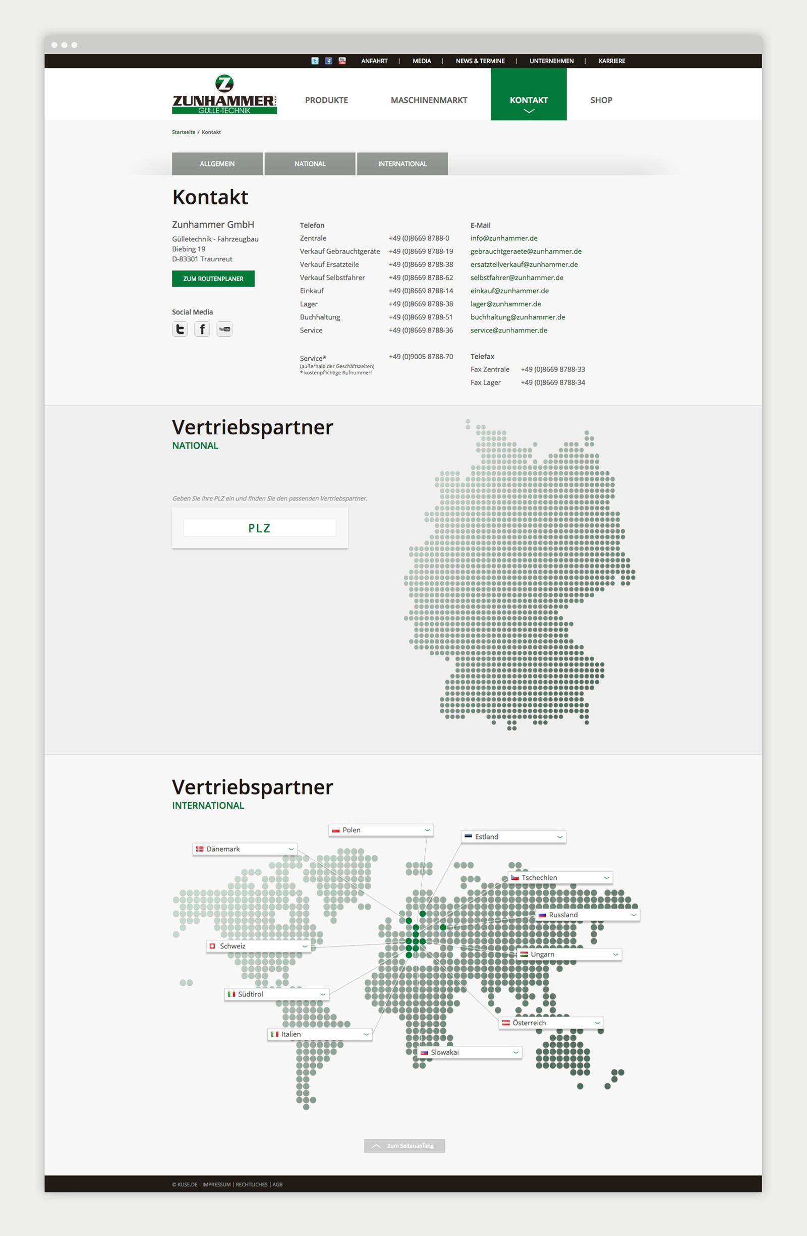 Zunhammer Website Händlerübersicht